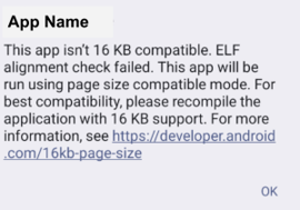 Android Alert for 16KB Page size support